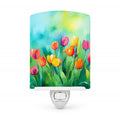 Tulips in Watercolor Ceramic Night Light Compact, UL-Certified, Ideal for Bedroom, Bathroom, Nursery, Hallway, Kitchen, 6x4x3, Multicolor