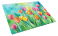 Tulips in Watercolor Cutting Board Tempered Glass Kitchen Cutting Surface, Heat Resistant Chopping, Non-Slip Feet, Food Prep & Serving