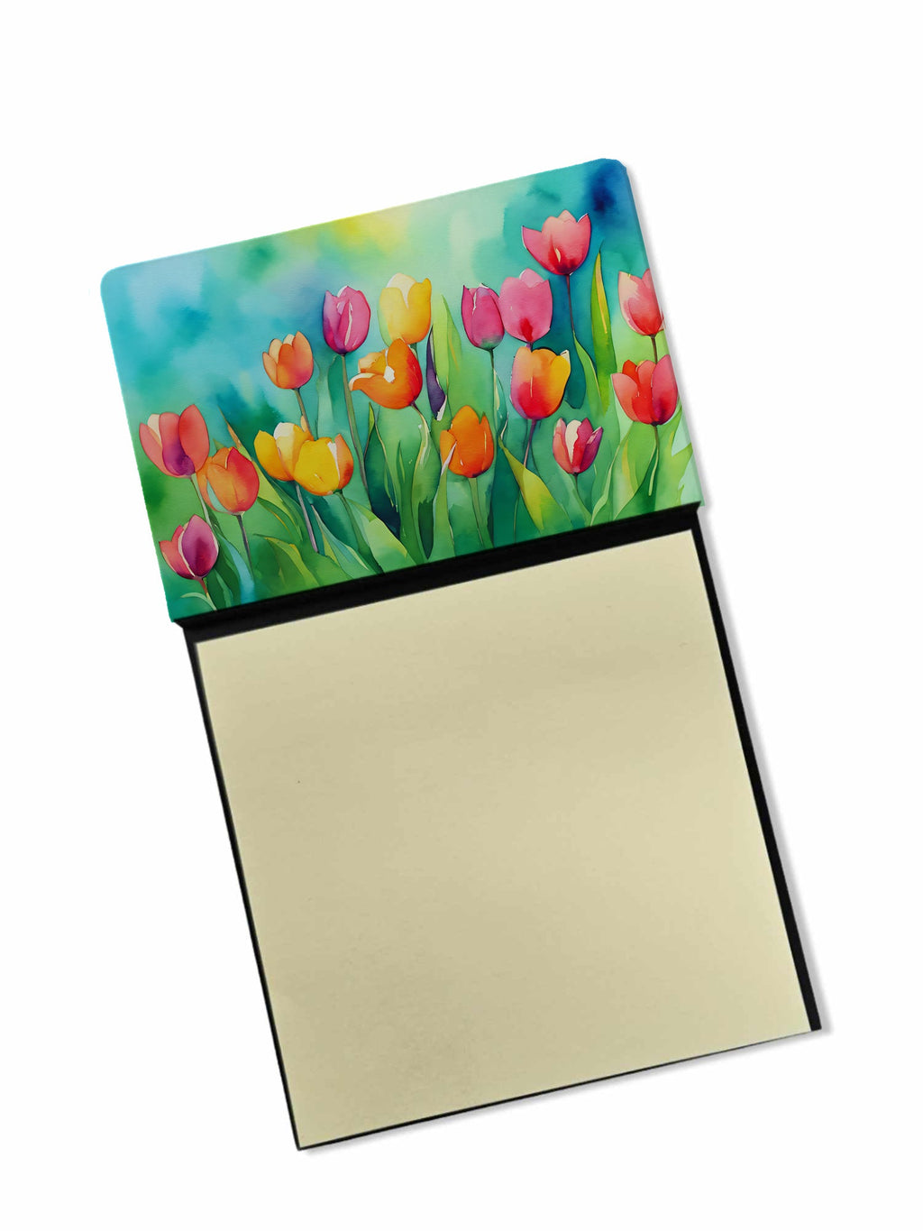 Tulips in Watercolor Watercolor Sticky Note Holder Refillable Dispenser Desk Accessory 3x3 Pad Gift