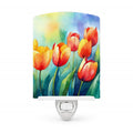 Tulips in Watercolor Ceramic Night Light Compact, UL-Certified, Ideal for Bedroom, Bathroom, Nursery, Hallway, Kitchen, 6x4x3, Multicolor