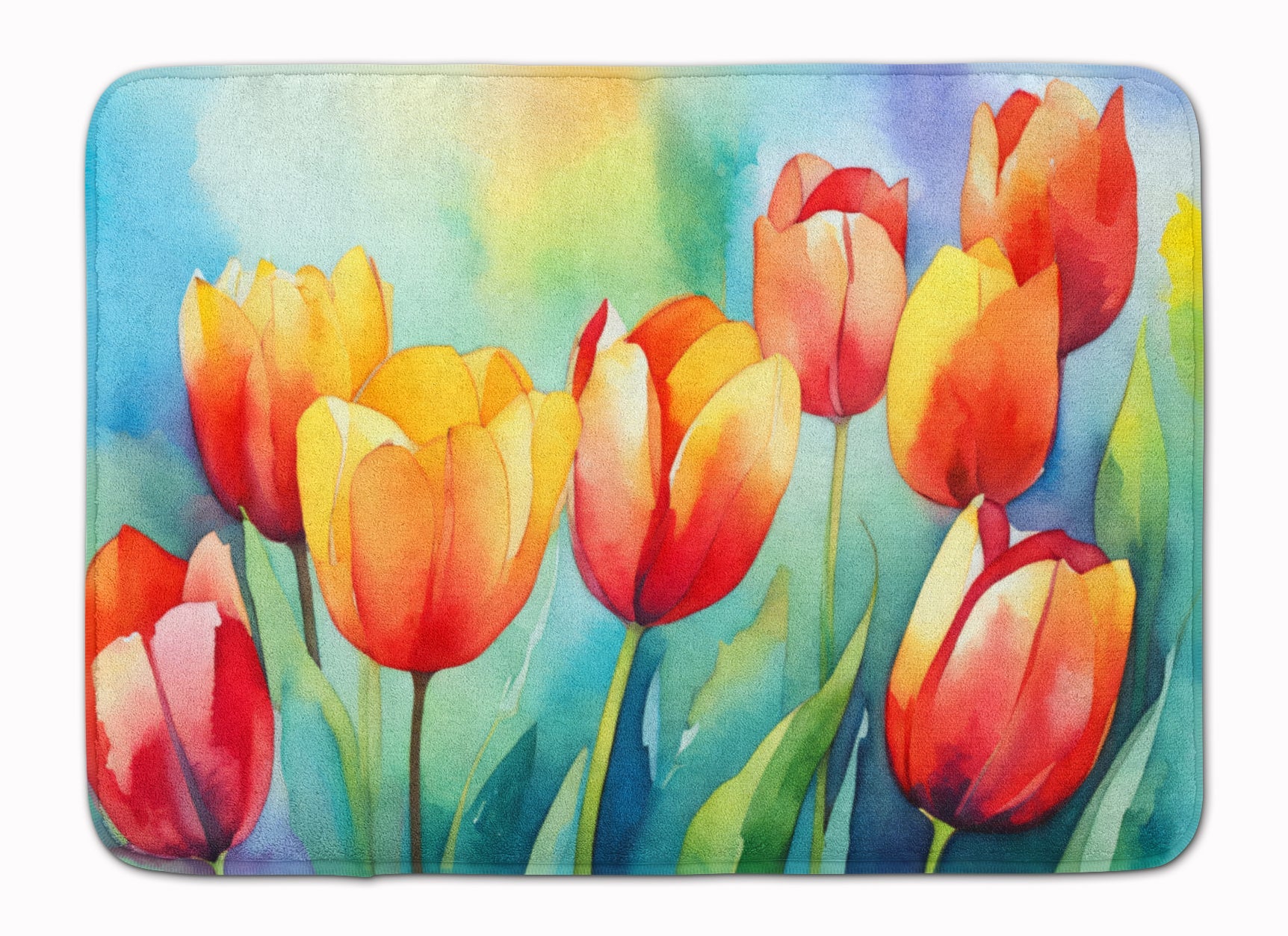 Tulips in Watercolor Memory Foam Kitchen Mat Machine Washable Anti-Fatigue Cushion Comfort Bath or Kitchen Rug