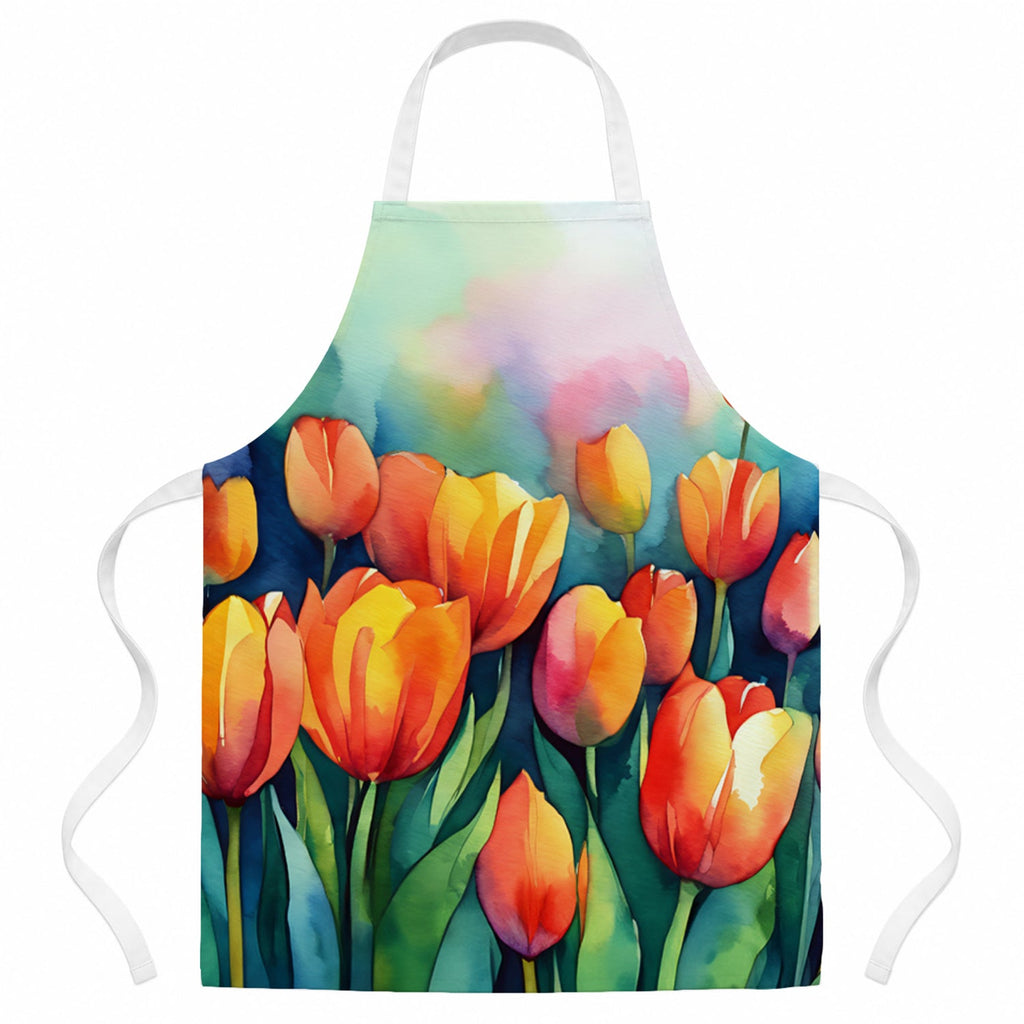 Tulips in Watercolor Apron Cooking Kitchen Server Baking Crafts Gardening for Adult Women Men, Unisex, Large, Multicolor