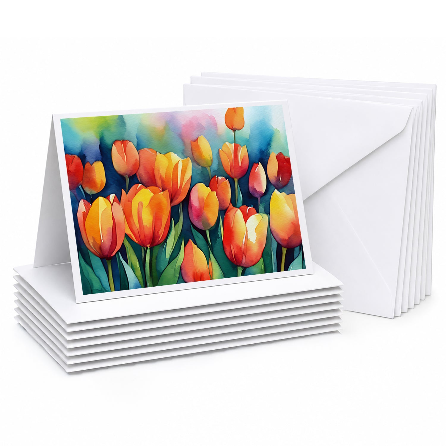 Tulips in Watercolor Greeting Cards Pack of 8 Blank Cards with Envelopes Whimsical A7 Size 5x7