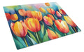 Tulips in Watercolor Cutting Board Tempered Glass Kitchen Cutting Surface, Heat Resistant Chopping, Non-Slip Feet, Food Prep & Serving