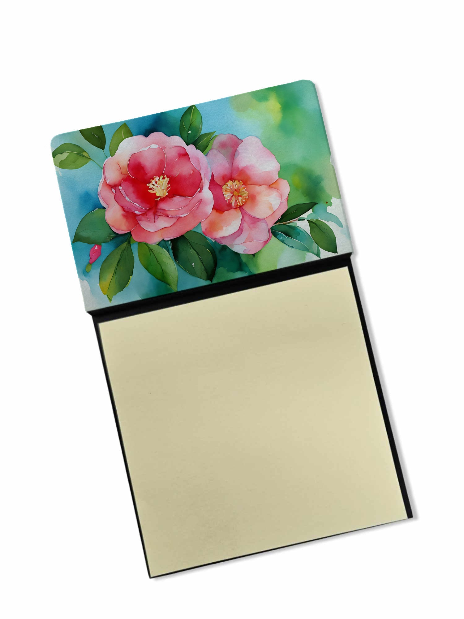 Alabama Camellia in Watercolor Watercolor Sticky Note Holder Refillable Dispenser Desk Accessory 3x3 Pad Gift