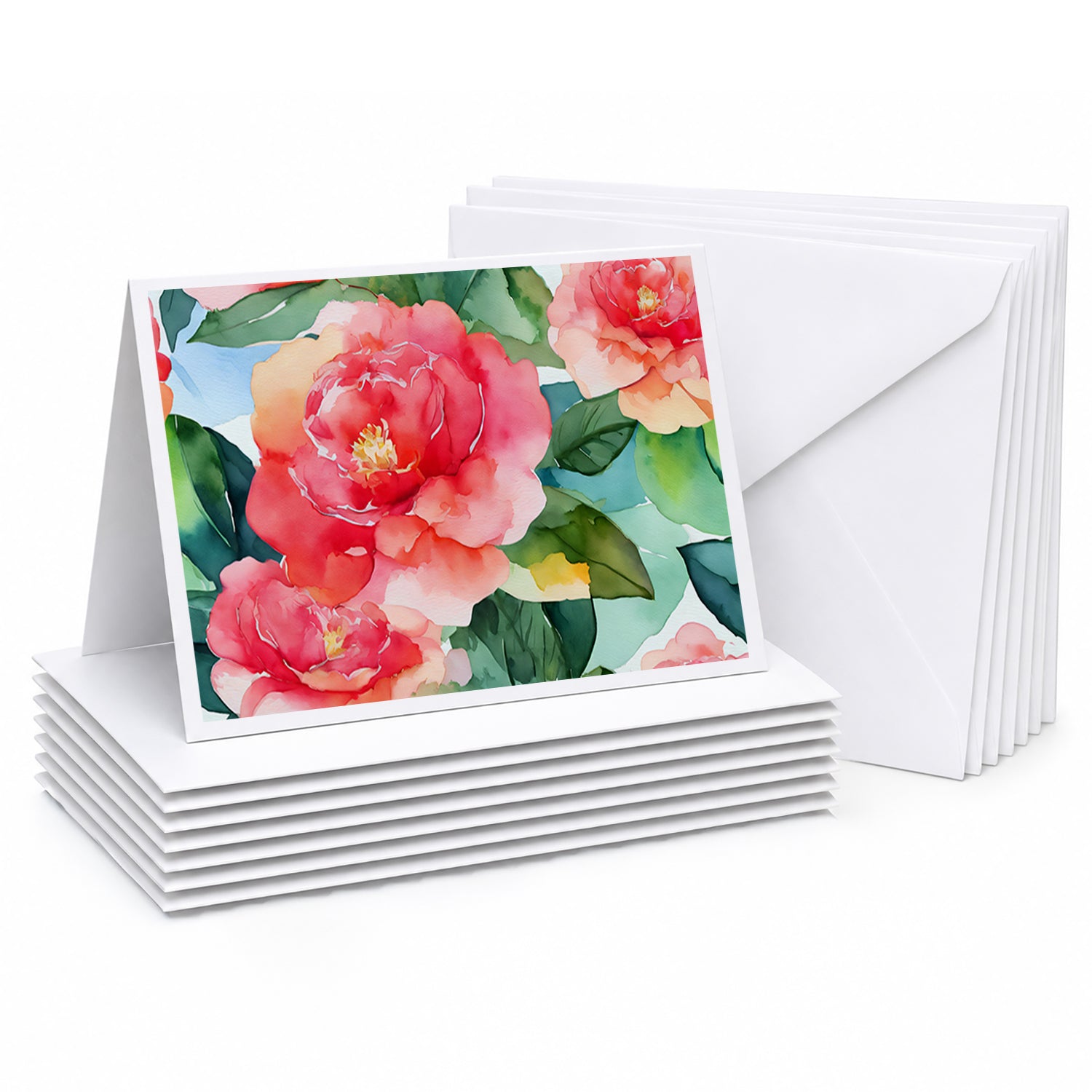 Alabama Camellia in Watercolor Greeting Cards Pack of 8 Blank Cards with Envelopes Whimsical A7 Size 5x7