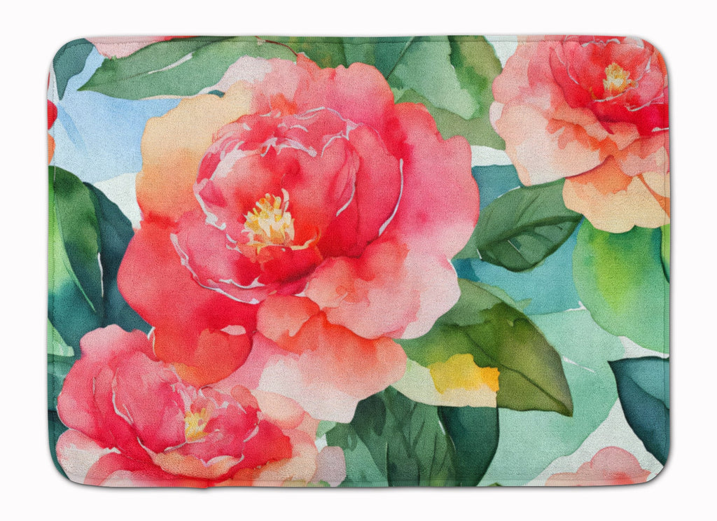 Alabama Camellia in Watercolor Memory Foam Kitchen Mat Machine Washable Anti-Fatigue Cushion Comfort Bath or Kitchen Rug