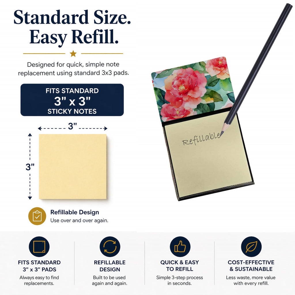 Alabama Camellia in Watercolor Watercolor Sticky Note Holder Refillable Dispenser Desk Accessory 3x3 Pad Gift