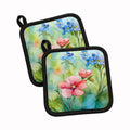 Alaska Forget-me-nots in Watercolor Pot Holder Set of 2 Heat Resistant Quilted Hot Pads 7.5 x 7.5 Inch, Insulated Kitchen Trivets for Cooking & Baking