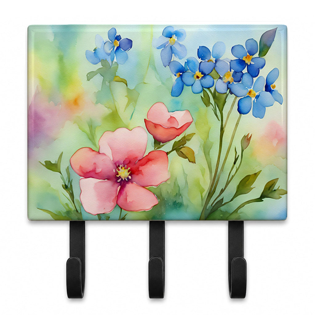 Alaska Forget-me-nots in Watercolor Leash or Key Holder Wall Hooks, Coat Rack Wall Mount, for Hanging Keys, Towels, Aprons, Leashes