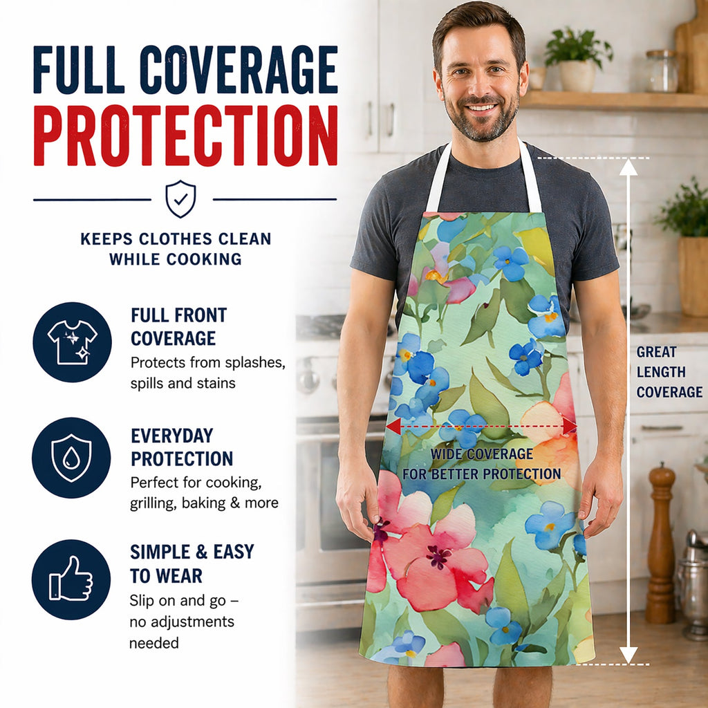 Alaska Forget-me-nots in Watercolor Apron Cooking Kitchen Server Baking Crafts Gardening for Adult Women Men, Unisex, Large, Multicolor