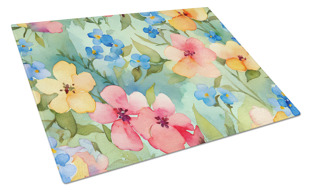 Alaska Forget-me-nots in Watercolor Cutting Board Tempered Glass Kitchen Cutting Surface, Heat Resistant Chopping, Non-Slip Feet, Food Prep & Serving