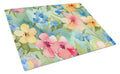 Alaska Forget-me-nots in Watercolor Cutting Board Tempered Glass Kitchen Cutting Surface, Heat Resistant Chopping, Non-Slip Feet, Food Prep & Serving