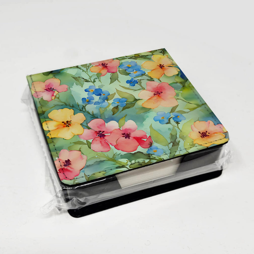 Alaska Forget-me-nots in Watercolor PU Leather Note Paper Holder with Artist-Designed Cover, Desk Accessory, Office Gift