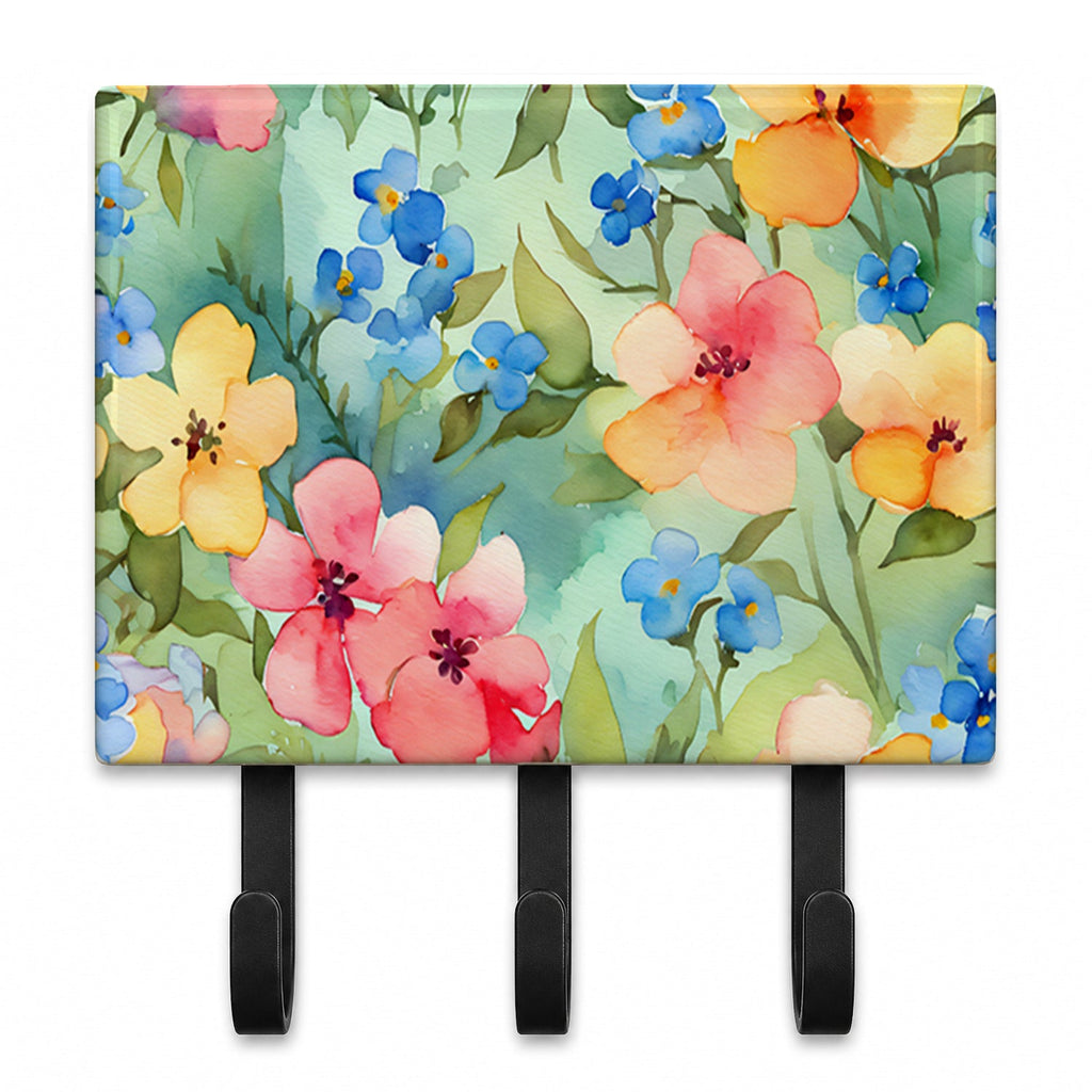 Alaska Forget-me-nots in Watercolor Leash or Key Holder Wall Hooks, Coat Rack Wall Mount, for Hanging Keys, Towels, Aprons, Leashes