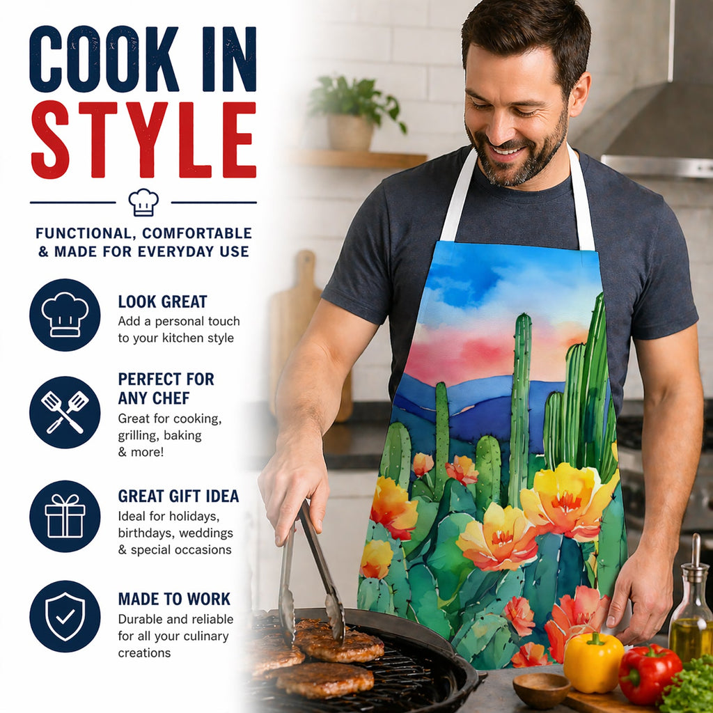 Arizona Saguaro Cactus Blossom in Watercolor Apron Cooking Kitchen Server Baking Crafts Gardening for Adult Women Men, Unisex, Large, Multicolor