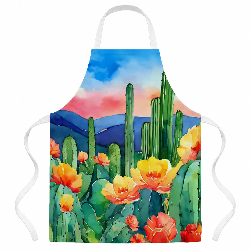 Arizona Saguaro Cactus Blossom in Watercolor Apron Cooking Kitchen Server Baking Crafts Gardening for Adult Women Men, Unisex, Large, Multicolor