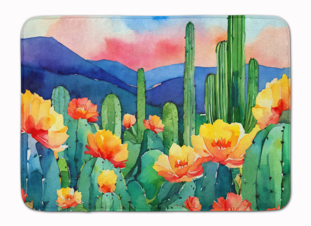Arizona Saguaro Cactus Blossom in Watercolor Memory Foam Kitchen Mat Machine Washable Anti-Fatigue Cushion Comfort Bath or Kitchen Rug