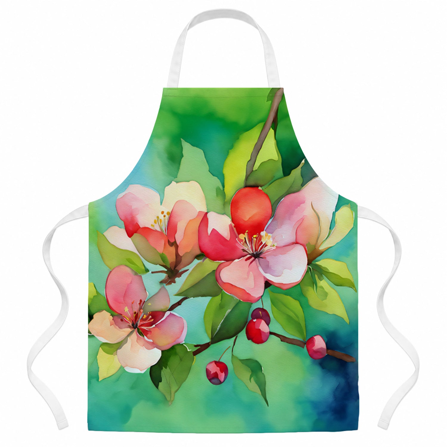 Arkansas Apple Blossom in Watercolor Apron Cooking Kitchen Server Baking Crafts Gardening for Adult Women Men, Unisex, Large, Multicolor