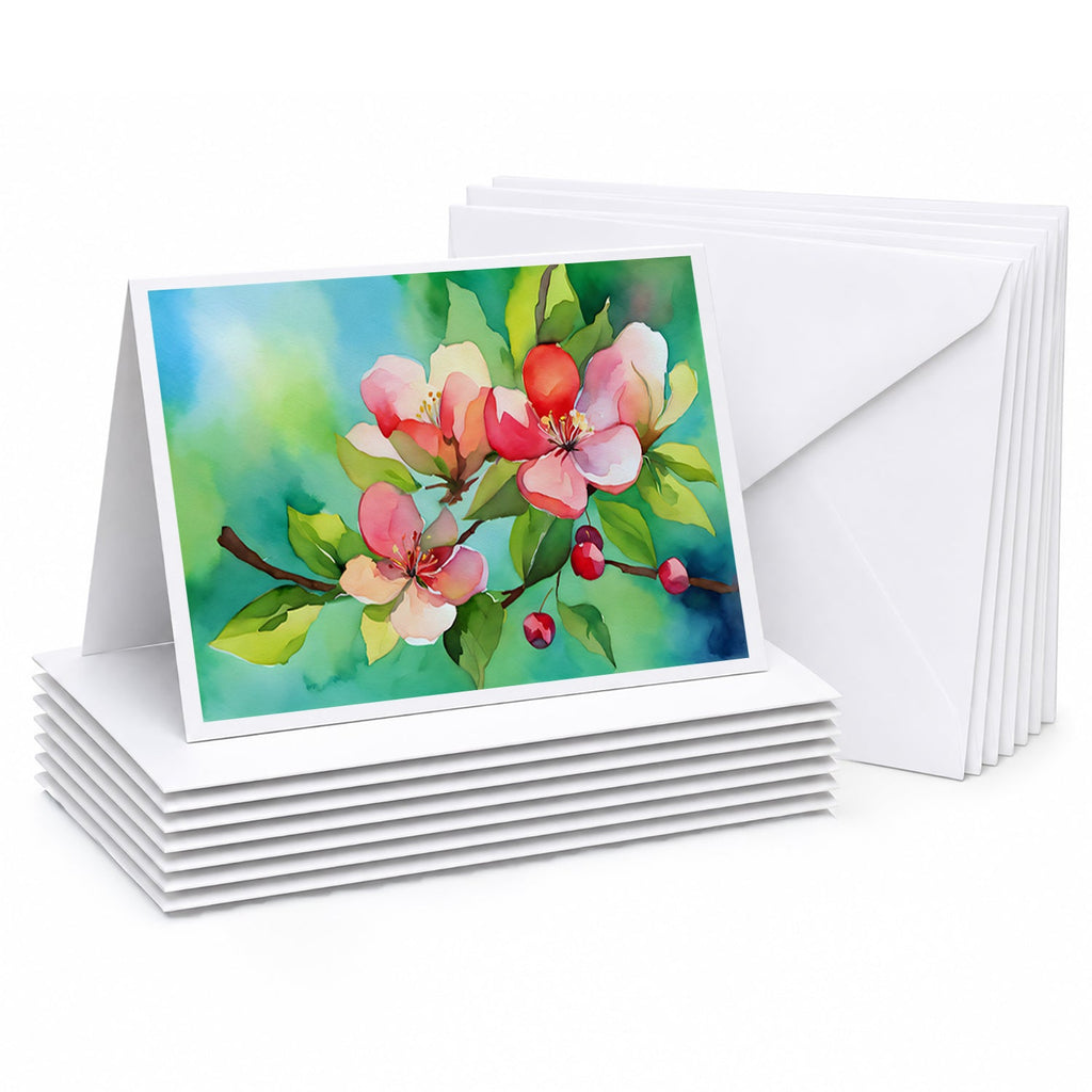 Arkansas Apple Blossom in Watercolor Greeting Cards Pack of 8 Blank Cards with Envelopes Whimsical A7 Size 5x7