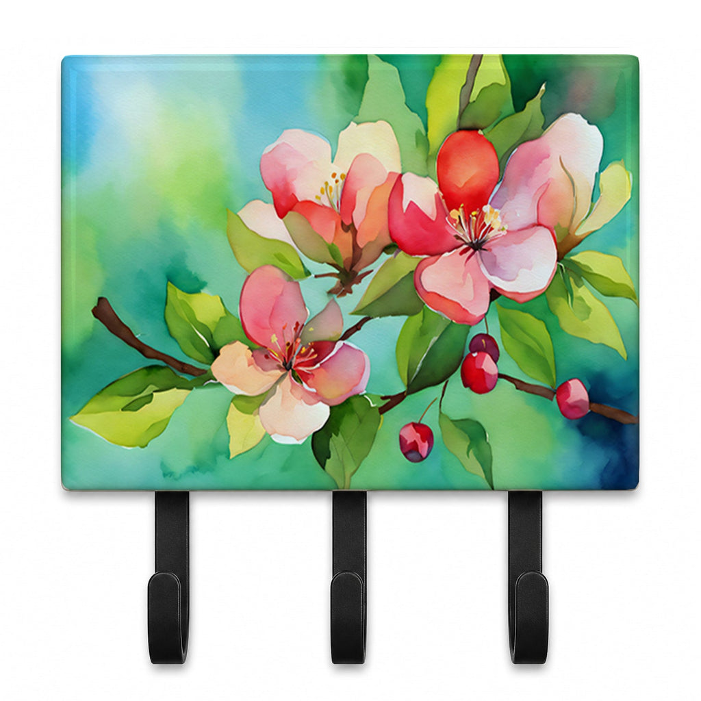 Arkansas Apple Blossom in Watercolor Leash or Key Holder Wall Hooks, Coat Rack Wall Mount, for Hanging Keys, Towels, Aprons, Leashes