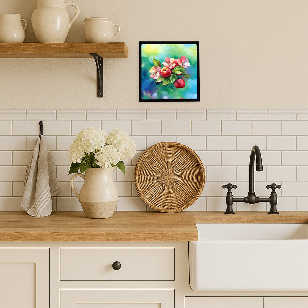 Arkansas Apple Blossom in Watercolor Framed Metal Print Bathroom, Kitchen, Office, Home Decor Wall Art Ready to Hang, Square, 8X8