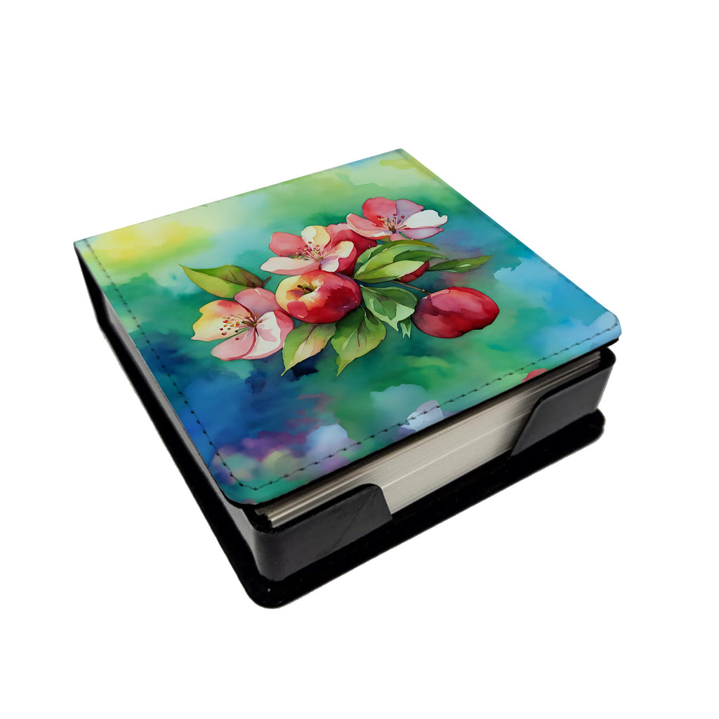Arkansas Apple Blossom in Watercolor PU Leather Note Paper Holder with Artist-Designed Cover, Desk Accessory, Office Gift
