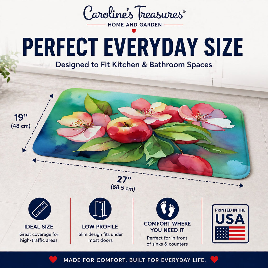 Arkansas Apple Blossom in Watercolor Memory Foam Kitchen Mat Machine Washable Anti-Fatigue Cushion Comfort Bath or Kitchen Rug