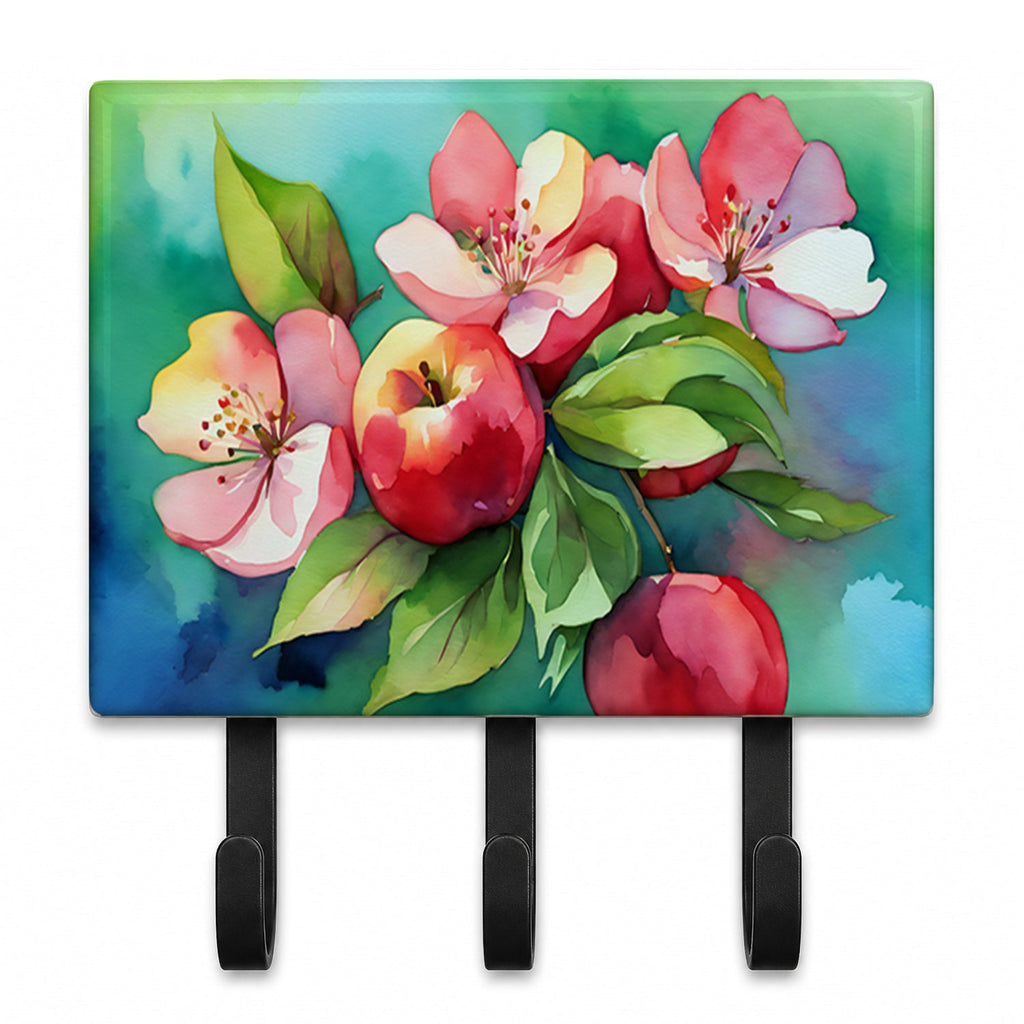Arkansas Apple Blossom in Watercolor Leash or Key Holder Wall Hooks, Coat Rack Wall Mount, for Hanging Keys, Towels, Aprons, Leashes