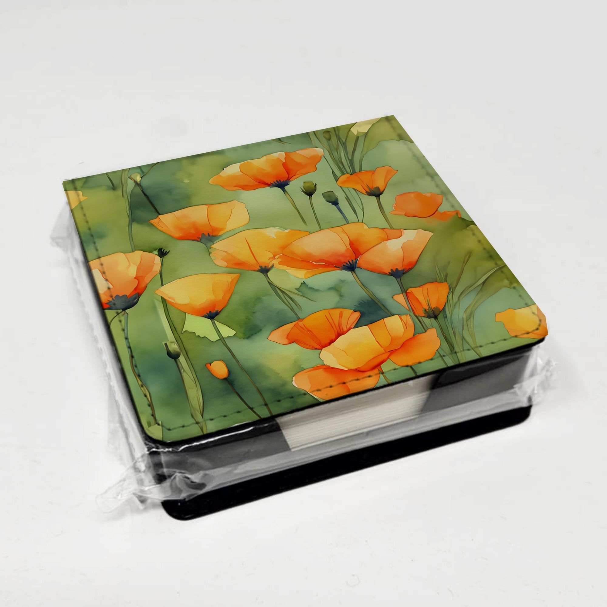 California California Poppies in Watercolor PU Leather Note Paper Holder with Artist-Designed Cover, Desk Accessory, Office Gift