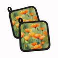 California California Poppies in Watercolor Pot Holder Set of 2 Heat Resistant Quilted Hot Pads 7.5 x 7.5 Inch, Insulated Kitchen Trivets for Cooking & Baking