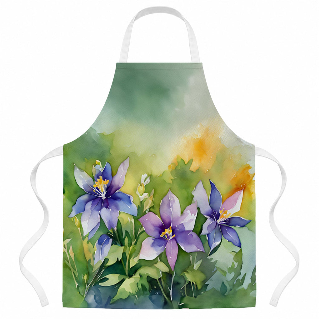 Colorado Rocky Mountain Columbine in Watercolor Apron Cooking Kitchen Server Baking Crafts Gardening for Adult Women Men, Unisex, Large, Multicolor