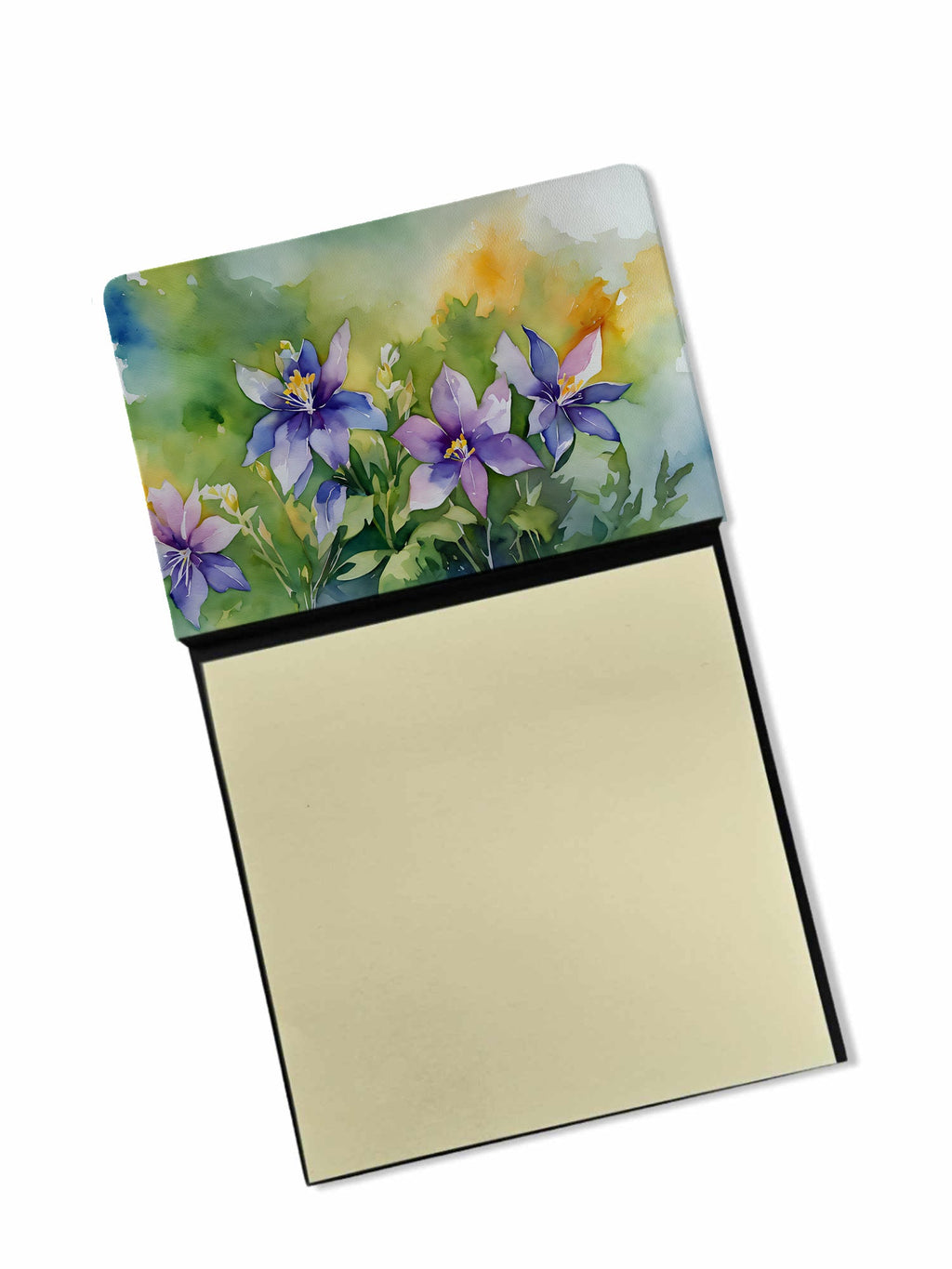 Colorado Rocky Mountain Columbine in Watercolor Watercolor Sticky Note Holder Refillable Dispenser Desk Accessory 3x3 Pad Gift
