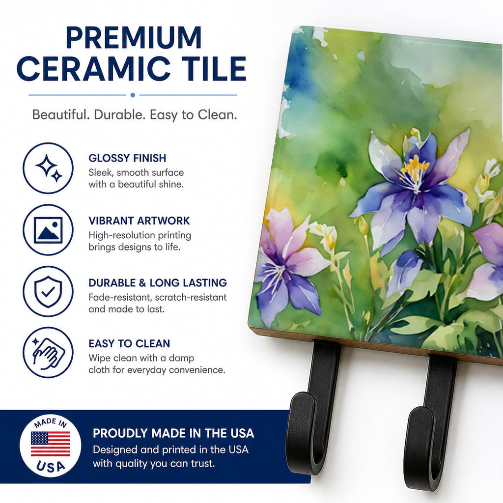 Colorado Rocky Mountain Columbine in Watercolor Leash or Key Holder Wall Hooks, Coat Rack Wall Mount, for Hanging Keys, Towels, Aprons, Leashes