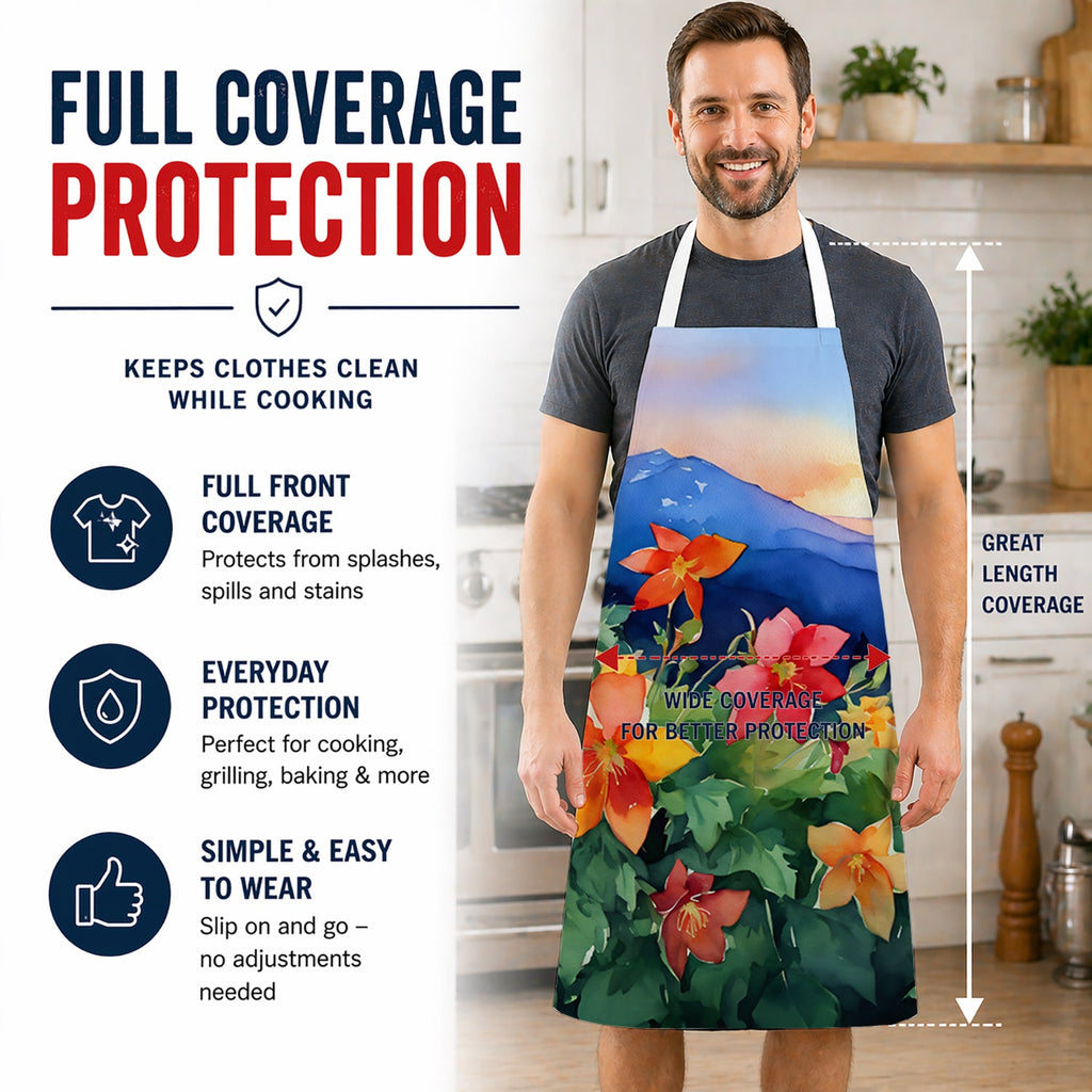 Colorado Rocky Mountain Columbine in Watercolor Apron Cooking Kitchen Server Baking Crafts Gardening for Adult Women Men, Unisex, Large, Multicolor