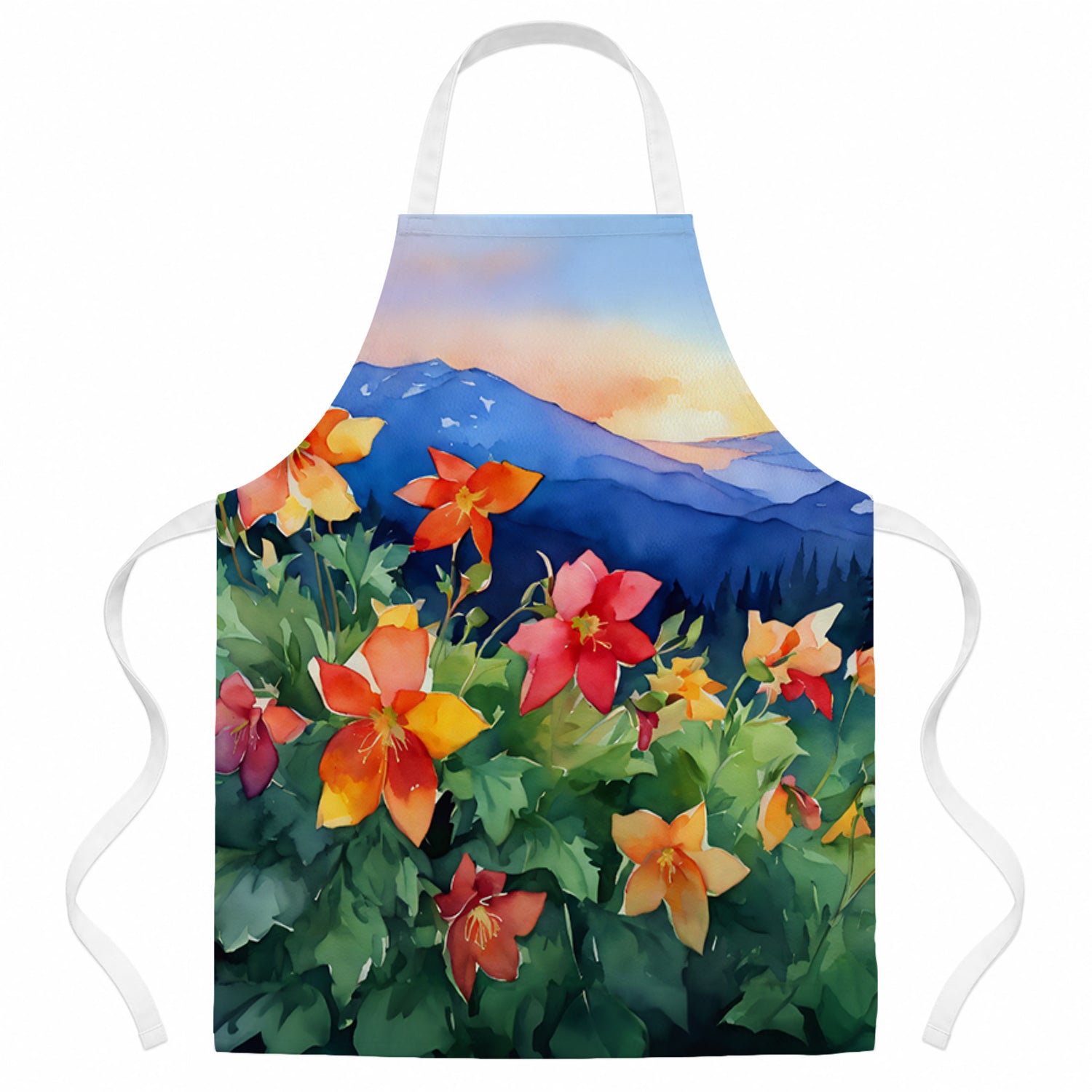 Colorado Rocky Mountain Columbine in Watercolor Apron Cooking Kitchen Server Baking Crafts Gardening for Adult Women Men, Unisex, Large, Multicolor