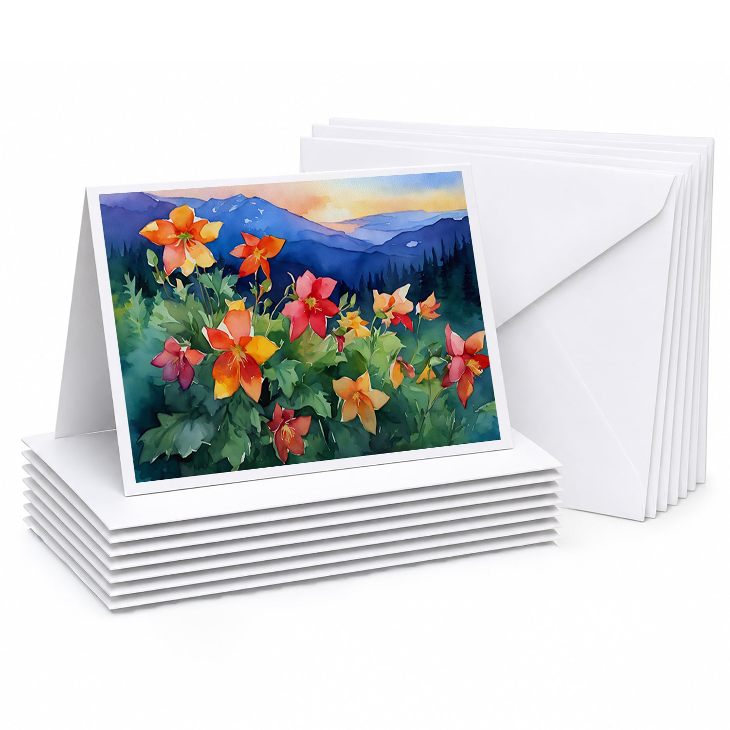 Colorado Rocky Mountain Columbine in Watercolor Greeting Cards Pack of 8 Blank Cards with Envelopes Whimsical A7 Size 5x7