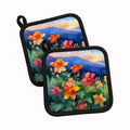 Colorado Rocky Mountain Columbine in Watercolor Pot Holder Set of 2 Heat Resistant Quilted Hot Pads 7.5 x 7.5 Inch, Insulated Kitchen Trivets for Cooking & Baking