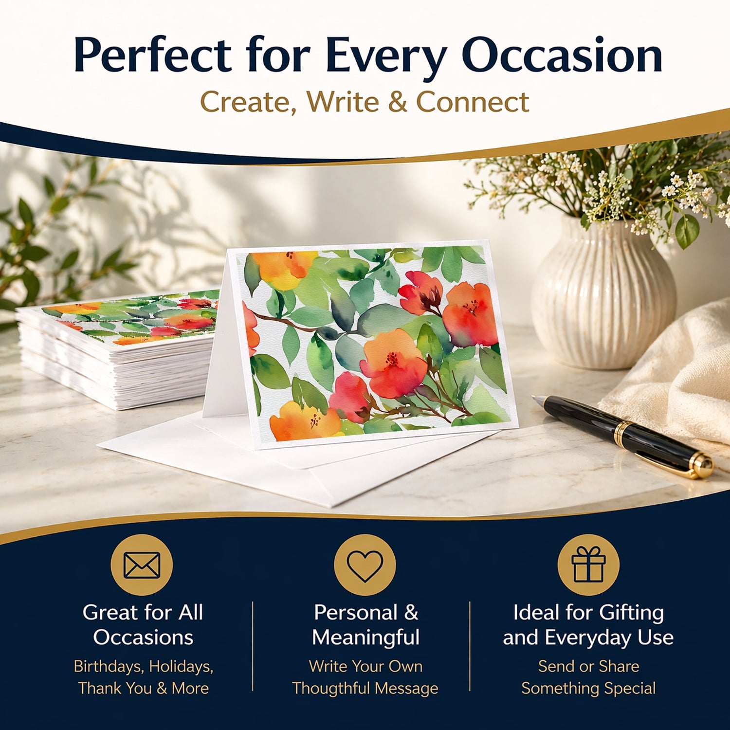 Connecticut Mountain Laurels in Watercolor Greeting Cards Pack of 8 Blank Cards with Envelopes Whimsical A7 Size 5x7