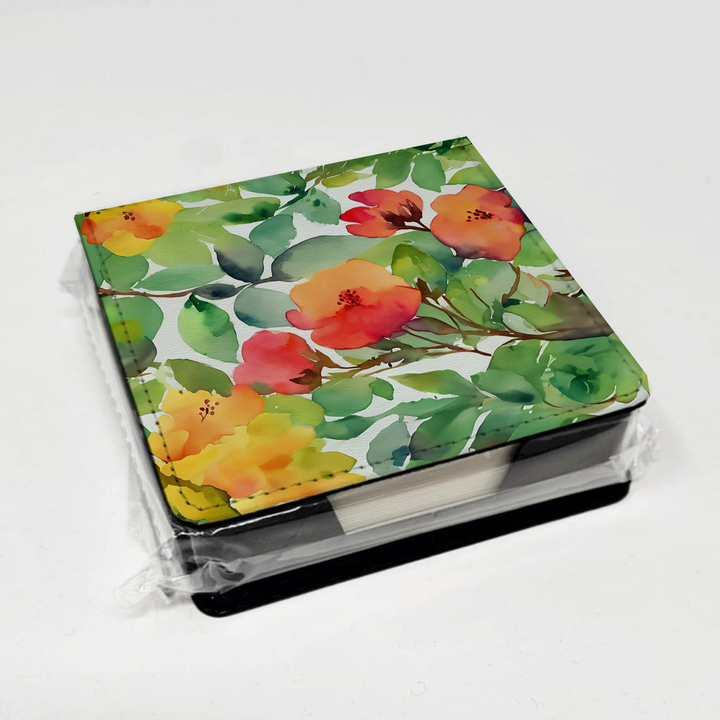 Connecticut Mountain Laurels in Watercolor PU Leather Note Paper Holder with Artist-Designed Cover, Desk Accessory, Office Gift