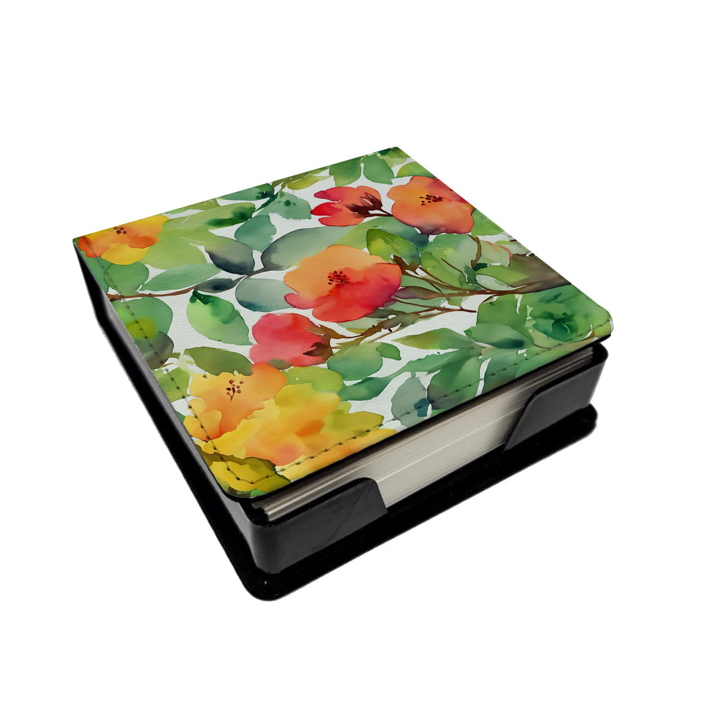 Connecticut Mountain Laurels in Watercolor PU Leather Note Paper Holder with Artist-Designed Cover, Desk Accessory, Office Gift