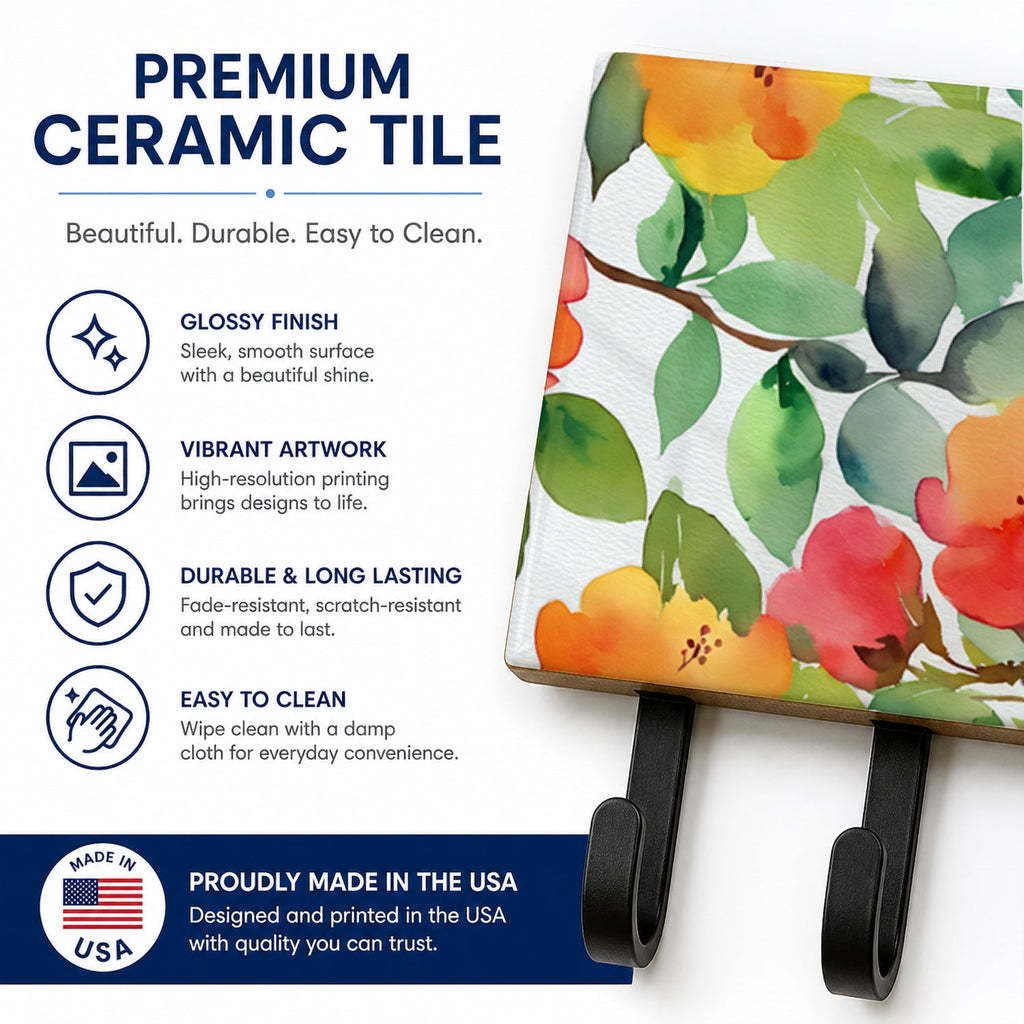 Connecticut Mountain Laurels in Watercolor Leash or Key Holder Wall Hooks, Coat Rack Wall Mount, for Hanging Keys, Towels, Aprons, Leashes