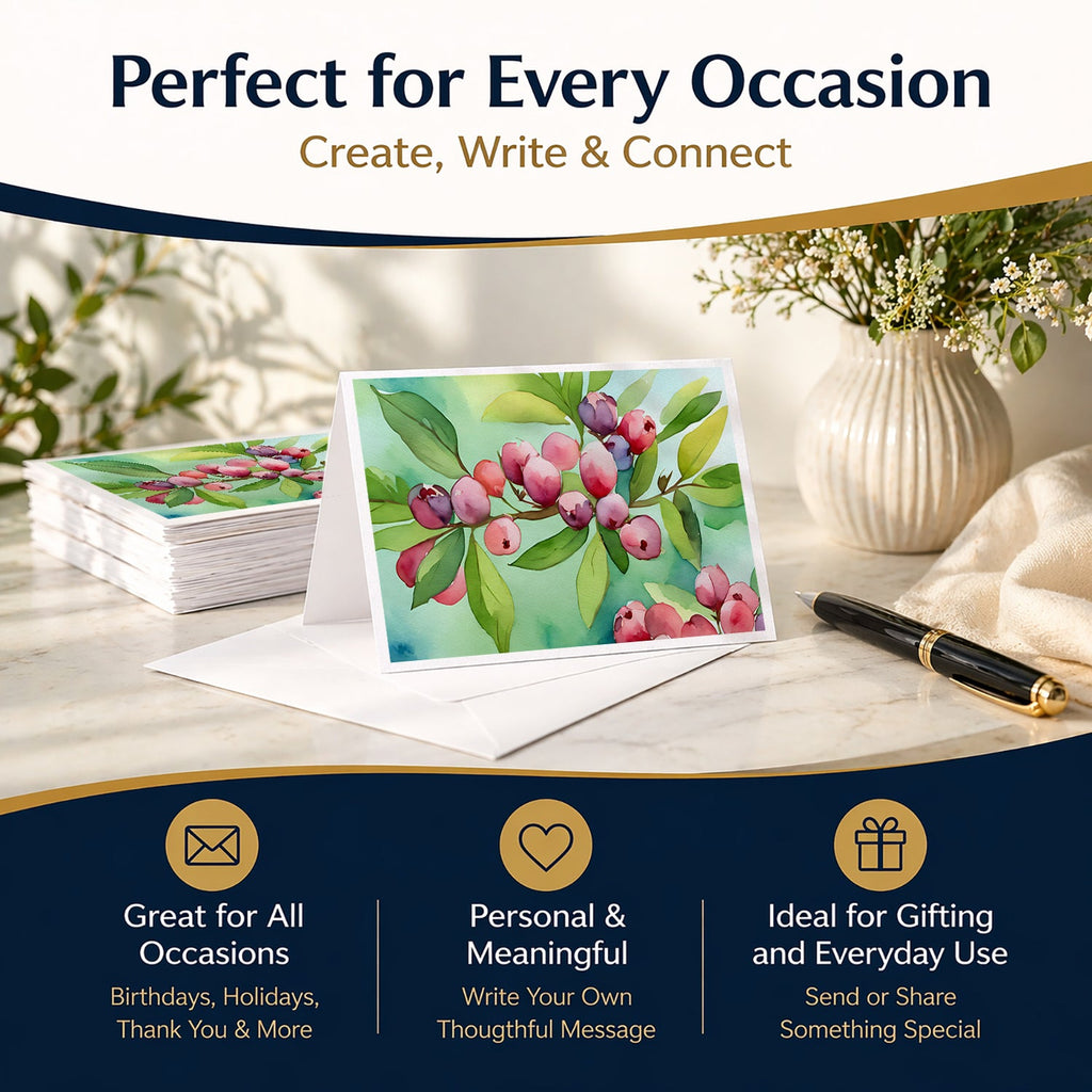 Connecticut Mountain Laurels in Watercolor Greeting Cards Pack of 8 Blank Cards with Envelopes Whimsical A7 Size 5x7