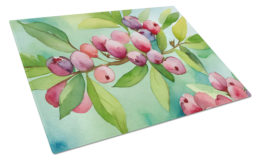 Connecticut Mountain Laurels in Watercolor Cutting Board Tempered Glass Kitchen Cutting Surface, Heat Resistant Chopping, Non-Slip Feet, Food Prep & Serving