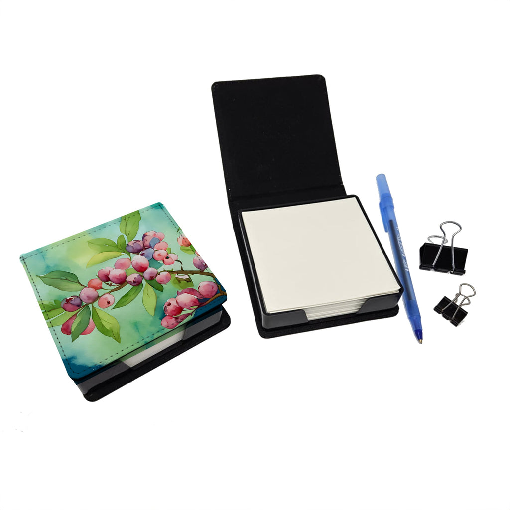 Connecticut Mountain Laurels in Watercolor PU Leather Note Paper Holder with Artist-Designed Cover, Desk Accessory, Office Gift