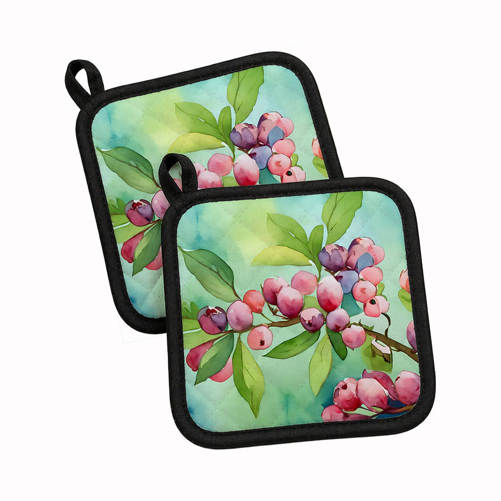 Connecticut Mountain Laurels in Watercolor Pot Holder Set of 2 Heat Resistant Quilted Hot Pads 7.5 x 7.5 Inch, Insulated Kitchen Trivets for Cooking & Baking