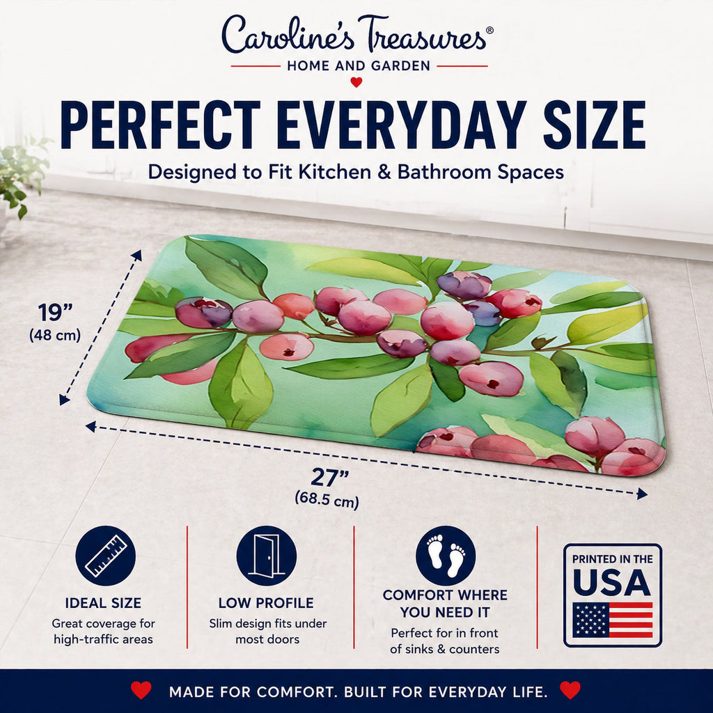 Connecticut Mountain Laurels in Watercolor Memory Foam Kitchen Mat Machine Washable Anti-Fatigue Cushion Comfort Bath or Kitchen Rug