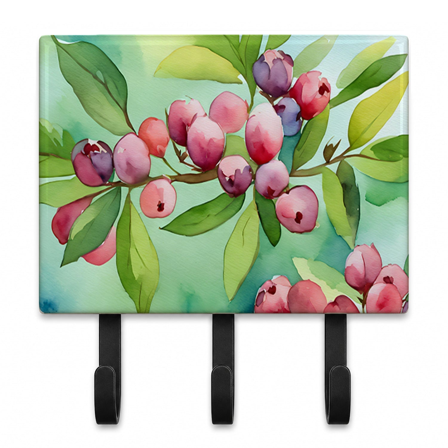 Connecticut Mountain Laurels in Watercolor Leash or Key Holder Wall Hooks, Coat Rack Wall Mount, for Hanging Keys, Towels, Aprons, Leashes