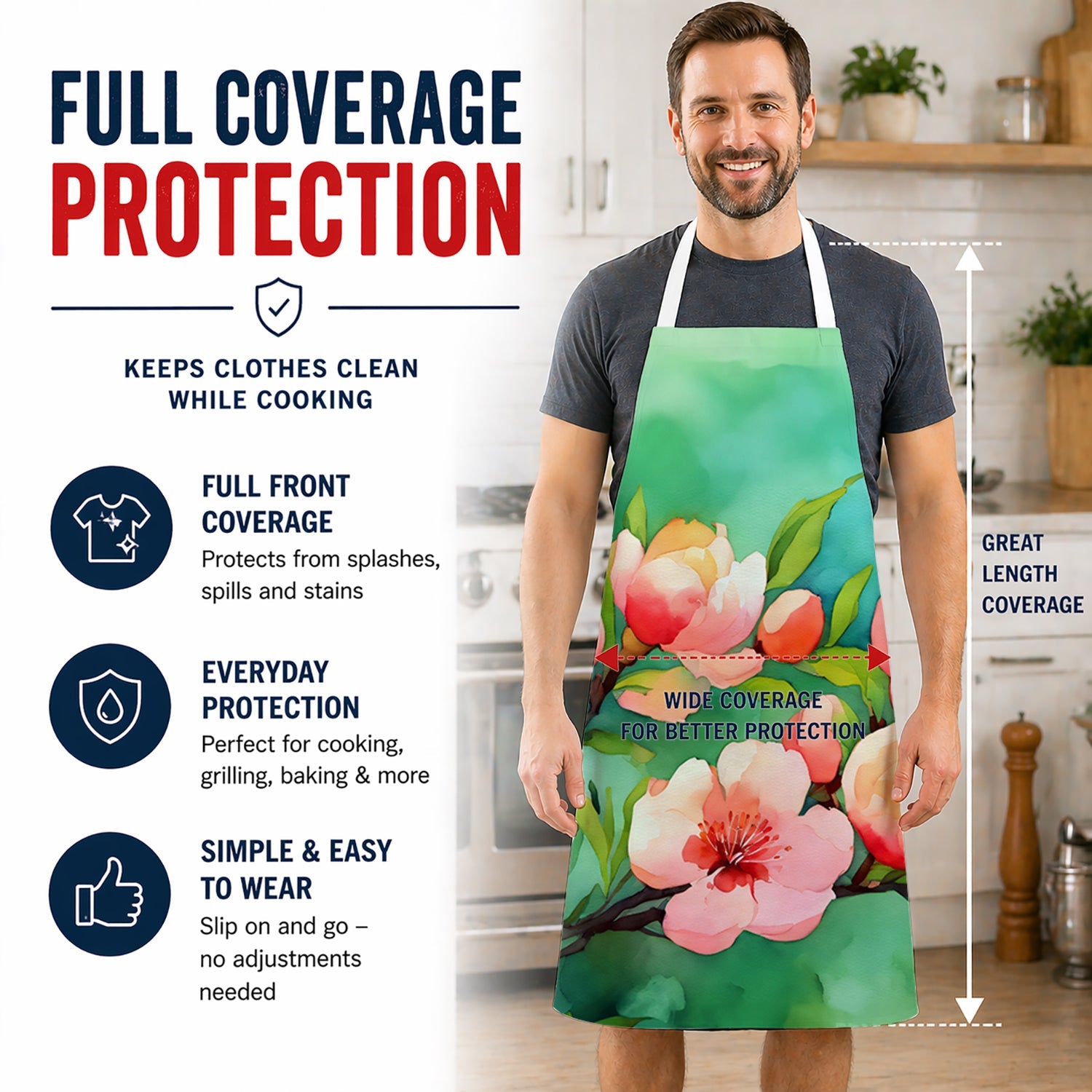 Delaware Peach Blossom in Watercolor Apron Cooking Kitchen Server Baking Crafts Gardening for Adult Women Men, Unisex, Large, Multicolor