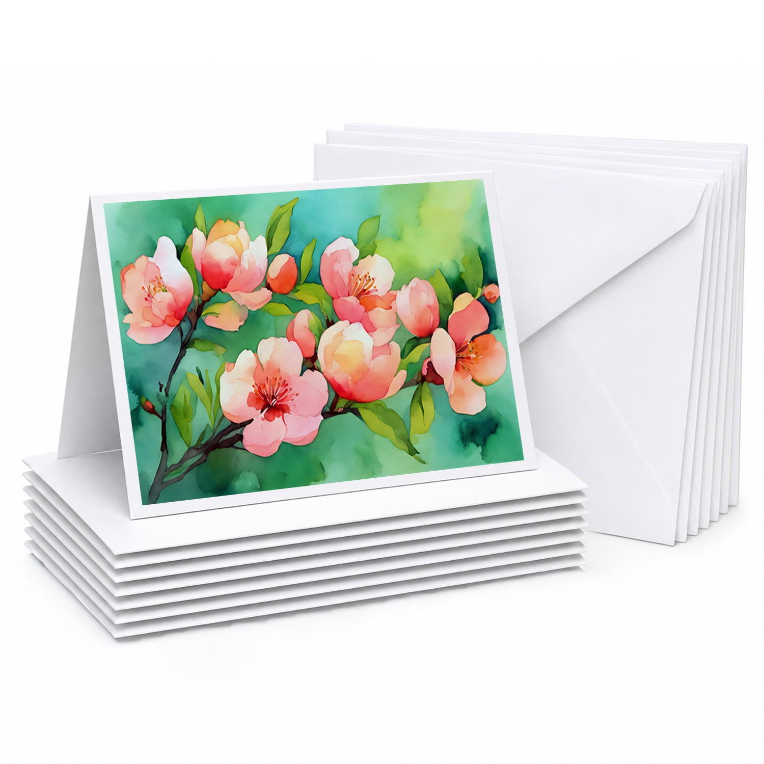 Delaware Peach Blossom in Watercolor Greeting Cards Pack of 8 Blank Cards with Envelopes Whimsical A7 Size 5x7